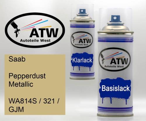 Saab, Pepperdust Metallic, WA814S / 321 / GJM: 400ml Sprühdose + 400ml Klarlack - Set, von ATW Autoteile West.